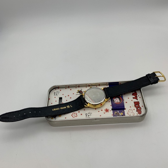 Vintage \'96 Betty Boop Motorcycle Betty Moving Eyes Lizard Grain Watch WORKING! main image 4